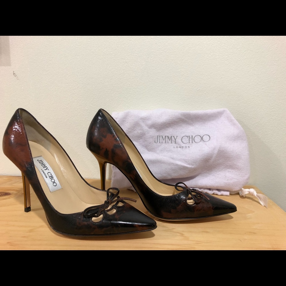Jimmy Choo brown black tie dye gold heel size 35